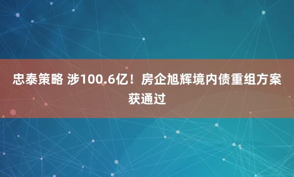 忠泰策略 涉100.6亿！房企旭辉境内债重组方案获通过